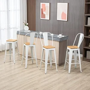 Lot de 4 tabourets de bar industriel avec dossier blanc en métal